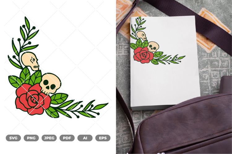 Skull Floral Corner Colored SVG & Clipart