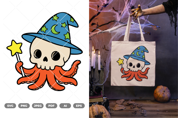 Skull Octopus Colored SVG   Clipart