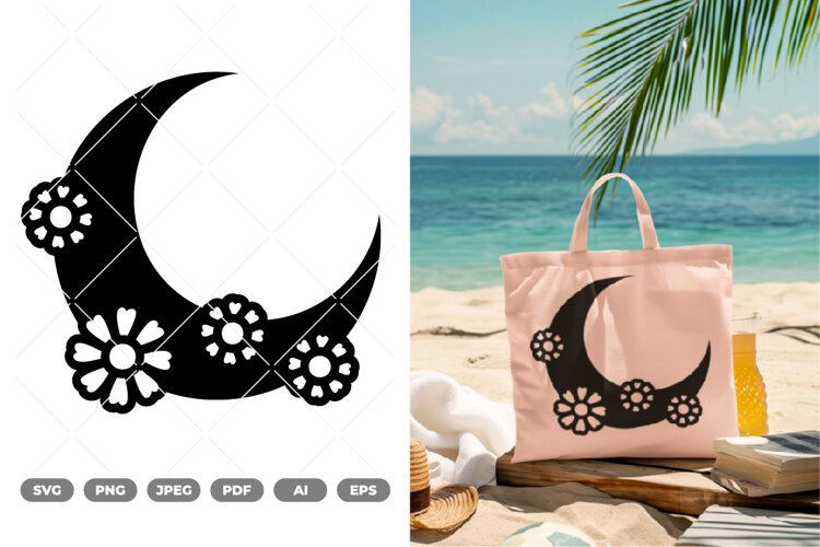 Flowers Moon SVG & Clipart example image 1