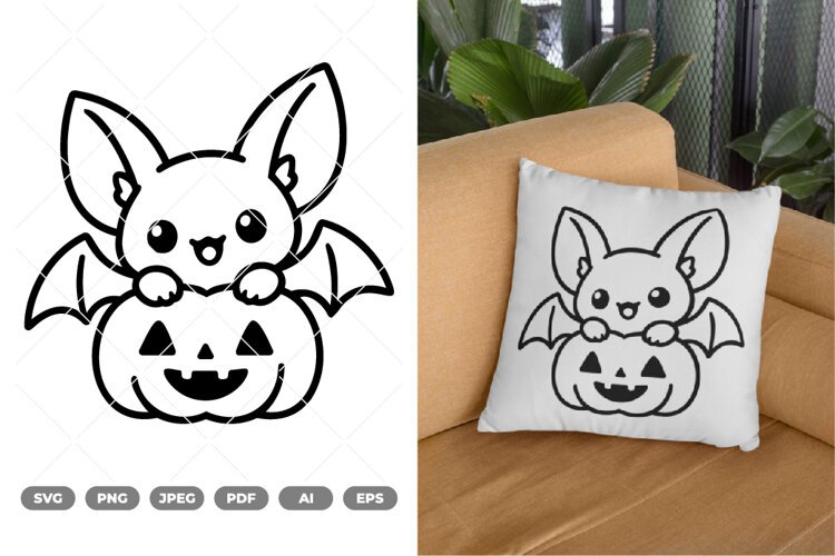 Kawaii Bat SVG & Clipart example image 1