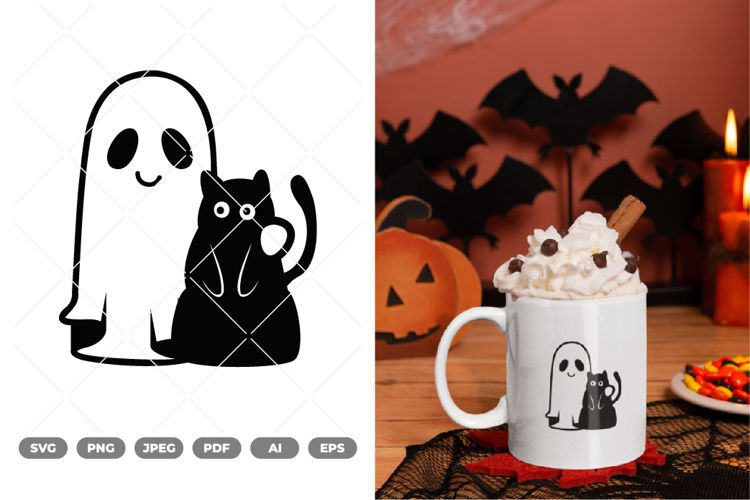 Ghost and Black Cat SVG & Clipart