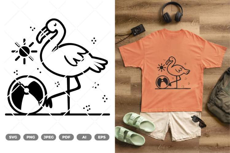 Flamingo On The Beach SVG & Clipart example image 1