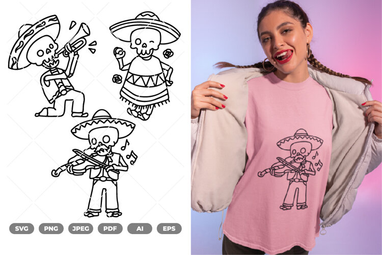 Mariachi Skull SVG & Clipart example image 1