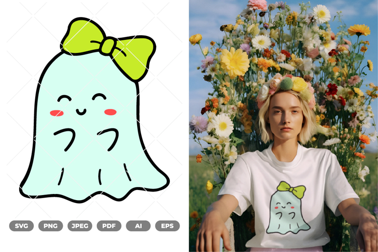 Cute Ghost with Bow Colored SVG   Clipart
