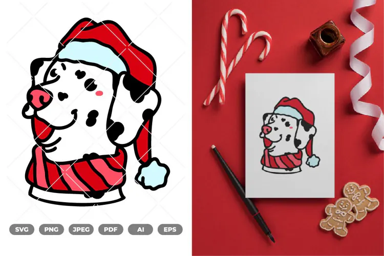 Kawaii Christmas Dog Colored SVG & Clipart