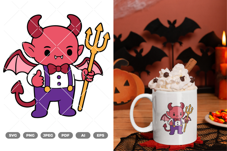 Kawaii Chibi Demon Colored SVG & Clipart