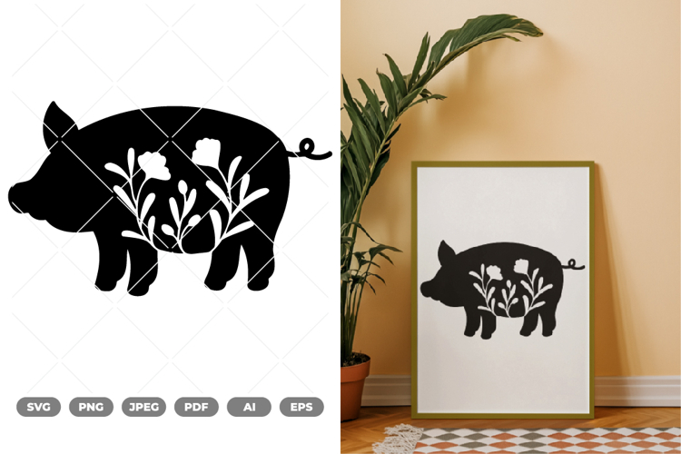 Floral Farm Pig SVG   Clipart