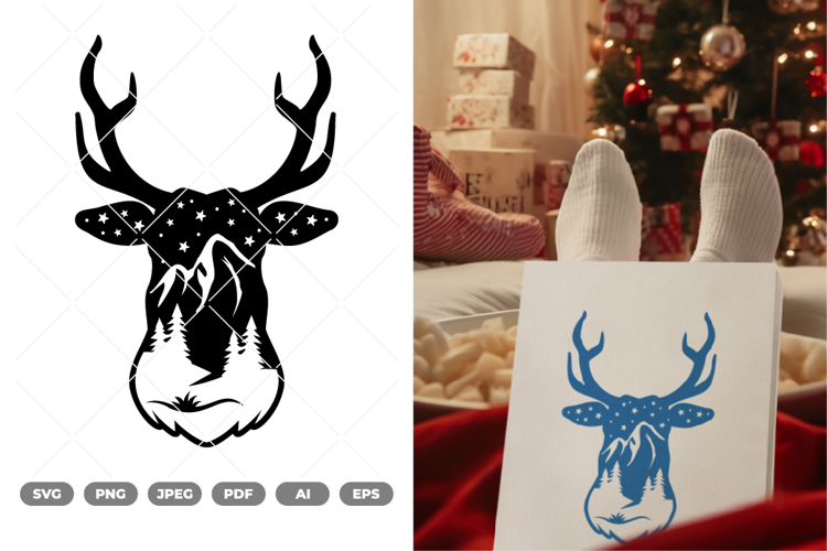 Winter Reindeer Scene SVG & Clipart
