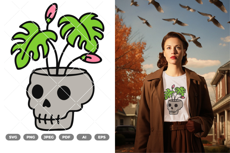 Skull and Plant Colored SVG   Clipart