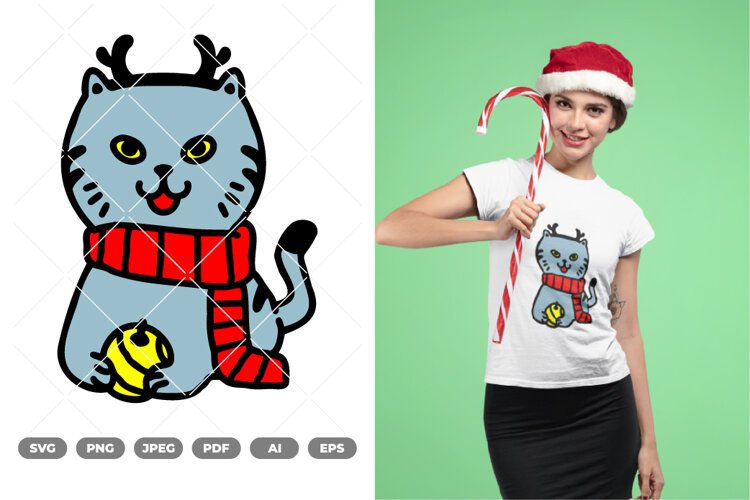 Christmas Cat Colored SVG & Clipart example image 1