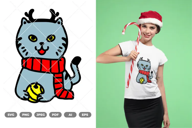 Christmas Cat Colored SVG & Clipart
