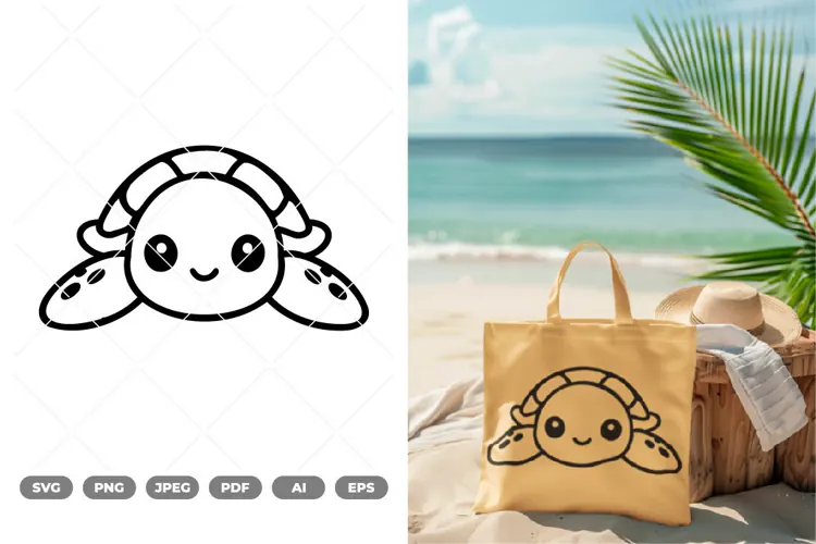 Kawaii Sea Turtle SVG & Clipart
