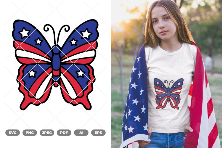 Fourth Of July Butterfly Colored SVG & Clipart