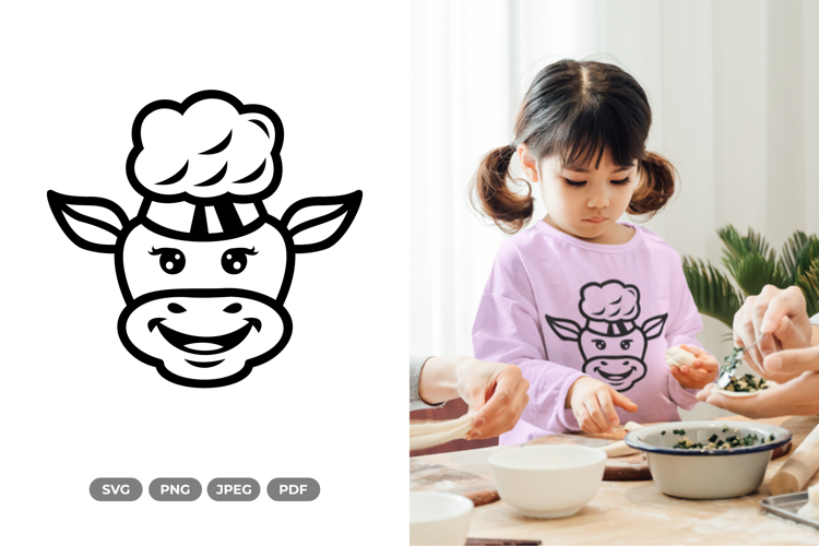 Kawaii Cow Chef SVG & Clipart - Doodle Animal