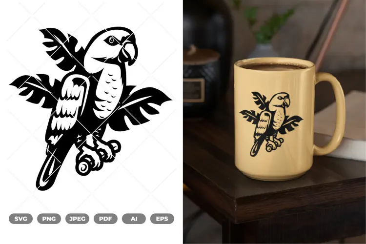 Parrot and Tropical Leaves SVG & Clipart