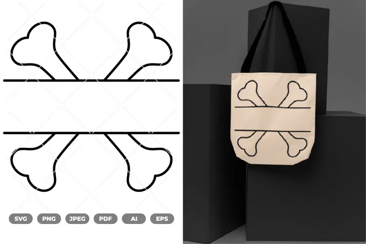 Cross Bones Split Border SVG & Clipart