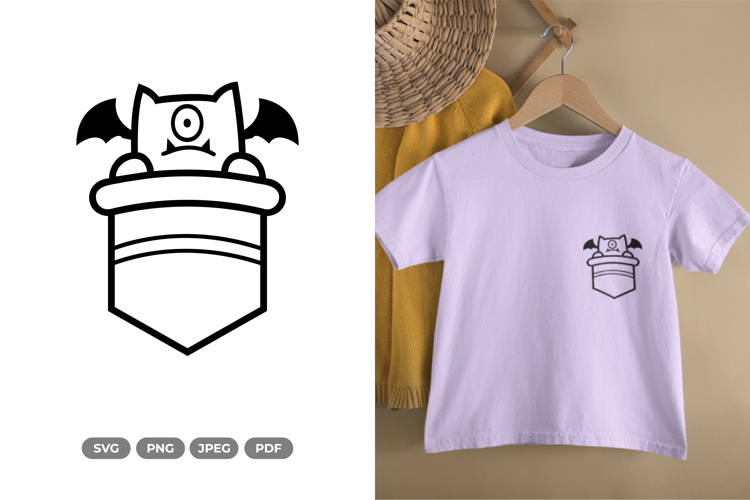 Kawaii Monster on Pocket SVG & Clipart