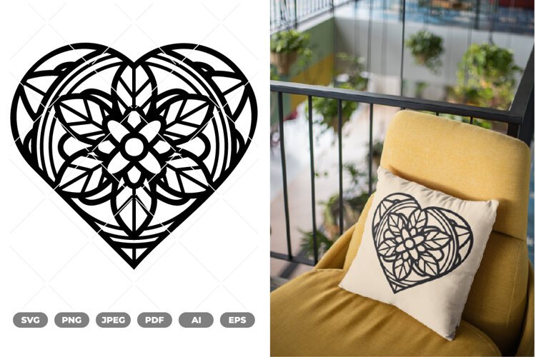 Floral Mandala Heart SVG & Clipart example image 1