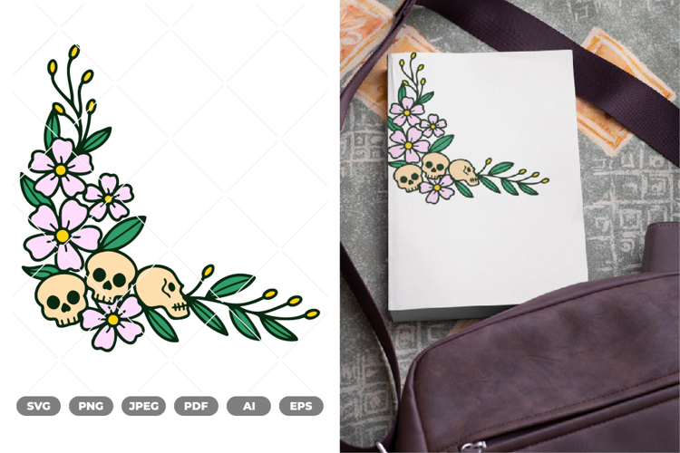 Skull Floral Corner Colored SVG & Clipart