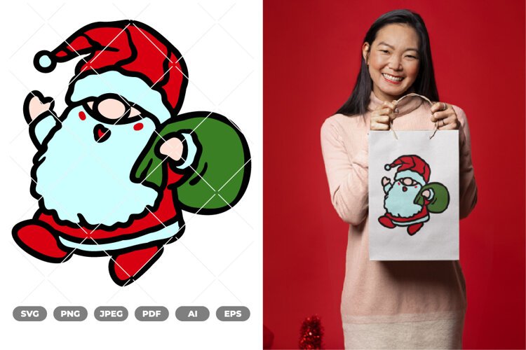 Kawaii Christmas Gnome Colored SVG & Clipart example image 1