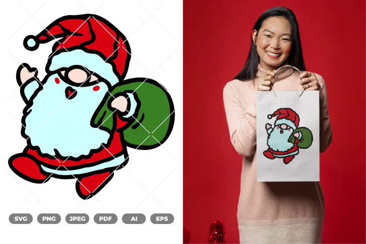 Kawaii Christmas Gnome Colored SVG & Clipart