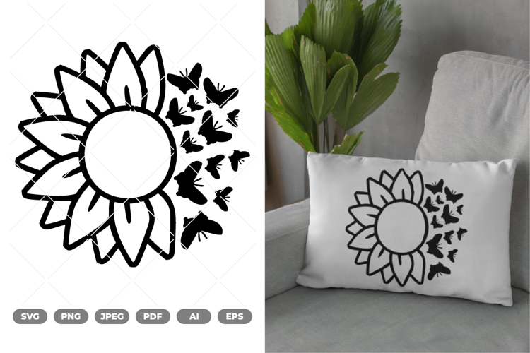 Sunflower and Butterflies SVG & Clipart