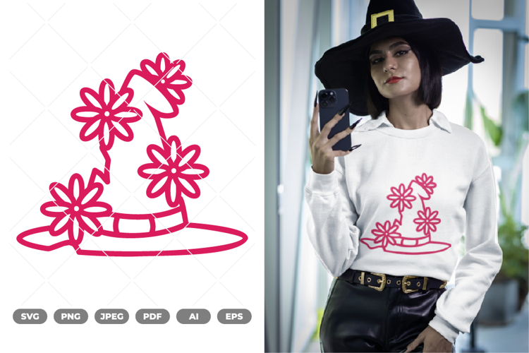 Floral Witch Hat SVG & Clipart