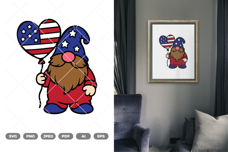 Fourth Of July Gnome Colored SVG & Clipart