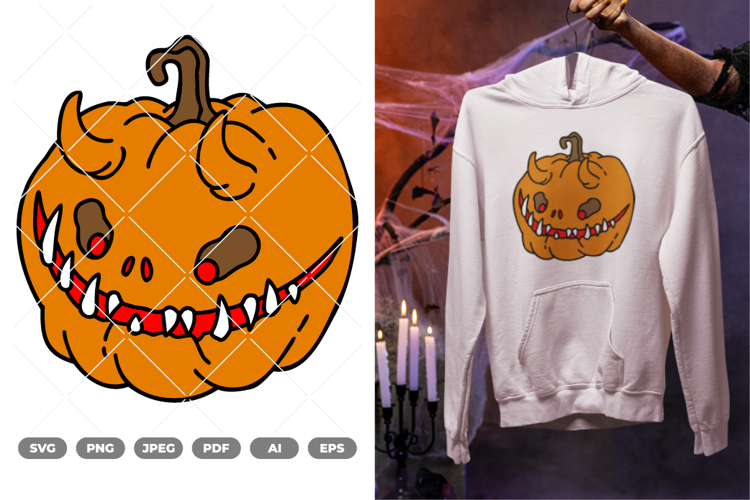 Monster Pumpkin Colored SVG & Clipart