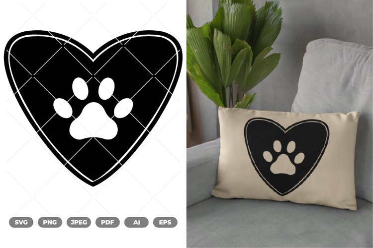 Paw with Love Shape SVG & Clipart example image 1