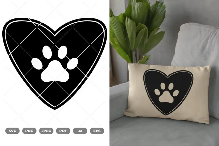 Paw with Love Shape SVG & Clipart