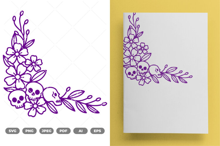 Skull Floral Corner SVG & Clipart example image 1