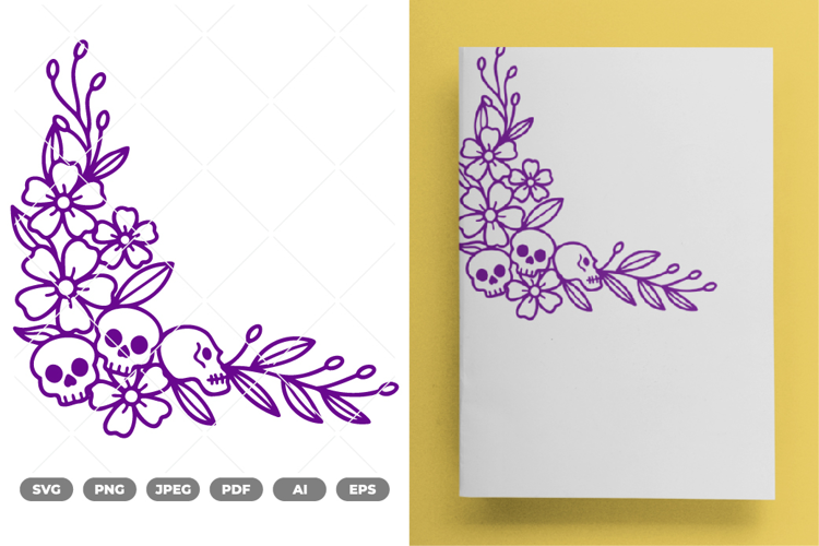 Skull Floral Corner SVG & Clipart