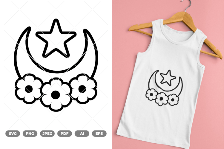 Floral Moon SVG & Clipart