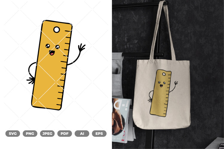 School Supply Cartoon Colored Ruler SVG & Clipart example image 1