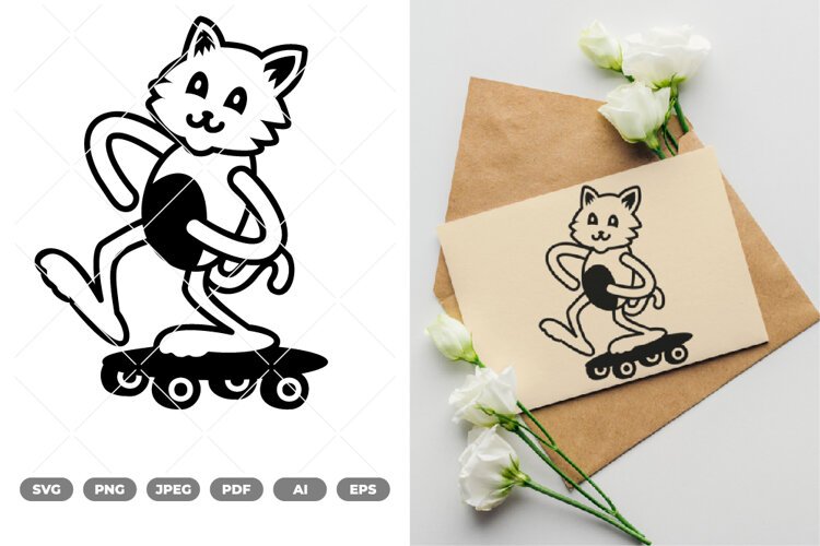 Skateboarding Cat SVG & Clipart example image 1