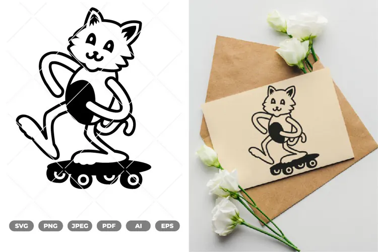 Skateboarding Cat SVG & Clipart