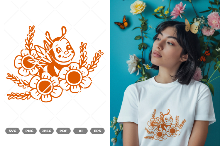 Bee and Flower SVG   Clipart