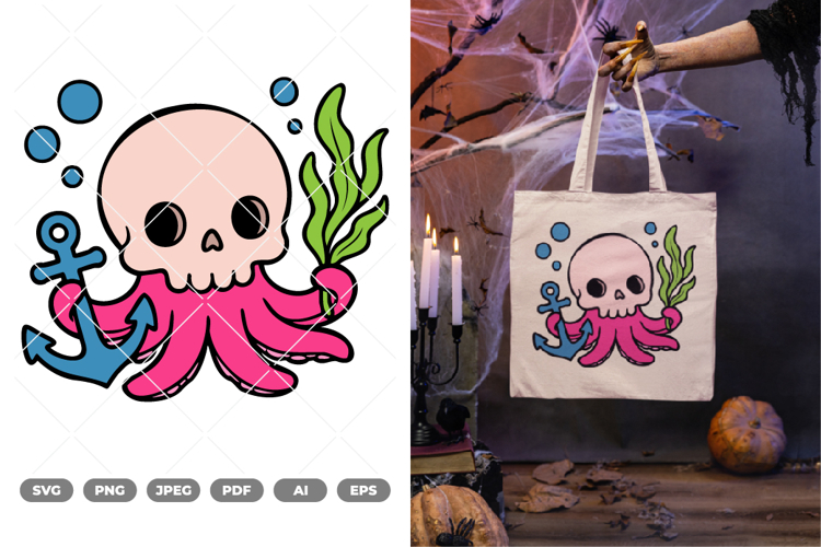 Skull Octopus Colored SVG   Clipart
