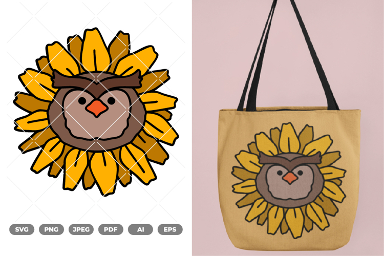 Owl with Sunflower Head Colored SVG   Clipart