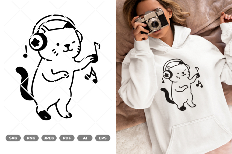 Cat Enjoying Music SVG & Clipart