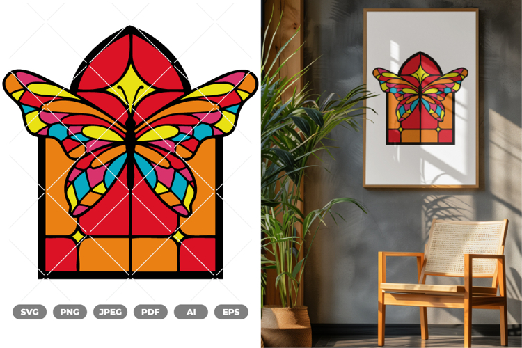 Butterfly Stained Glass Colored SVG & Clipart