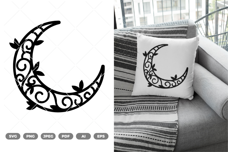 Floral Moon SVG & Clipart