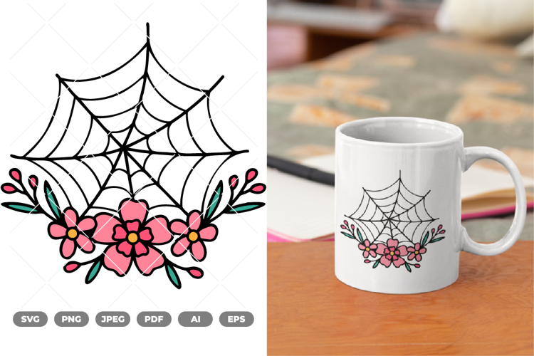 Floral Spider Web Colored SVG & Clipart
