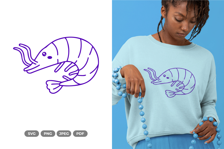 Kawaii Shrimp SVG & Clipart - Sea Animal Cut File