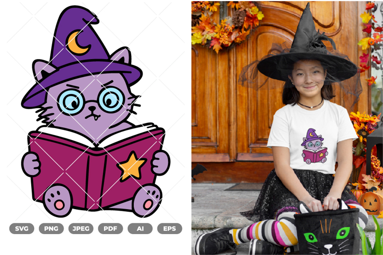 Witch Cat Colored SVG & Clipart