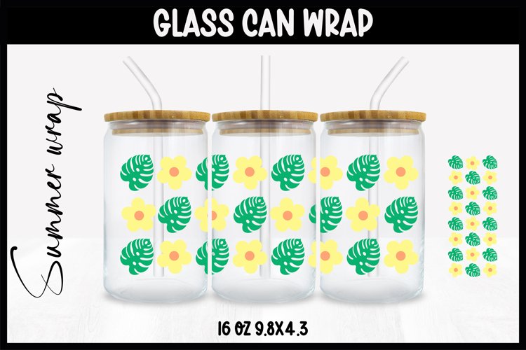 Monstera Glass Wrap Svg,16oz Libbey Wrap, Summer SVG Wrap