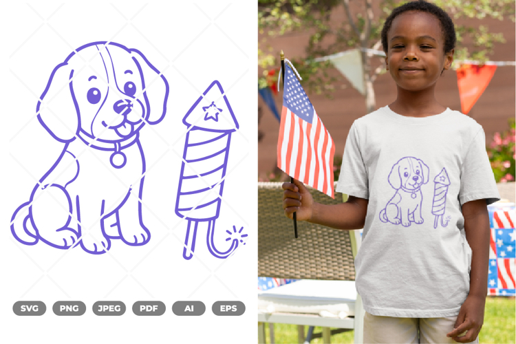 Fourth July Dog Doodle SVG & Clipart example image 1