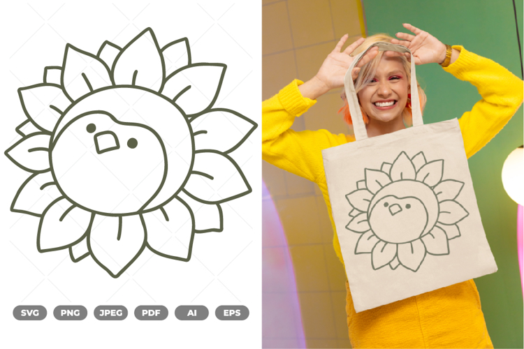 Penguin with Sunflower Head SVG   Clipart
