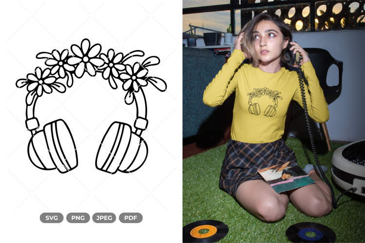Floral Headphone SVG & Clipart